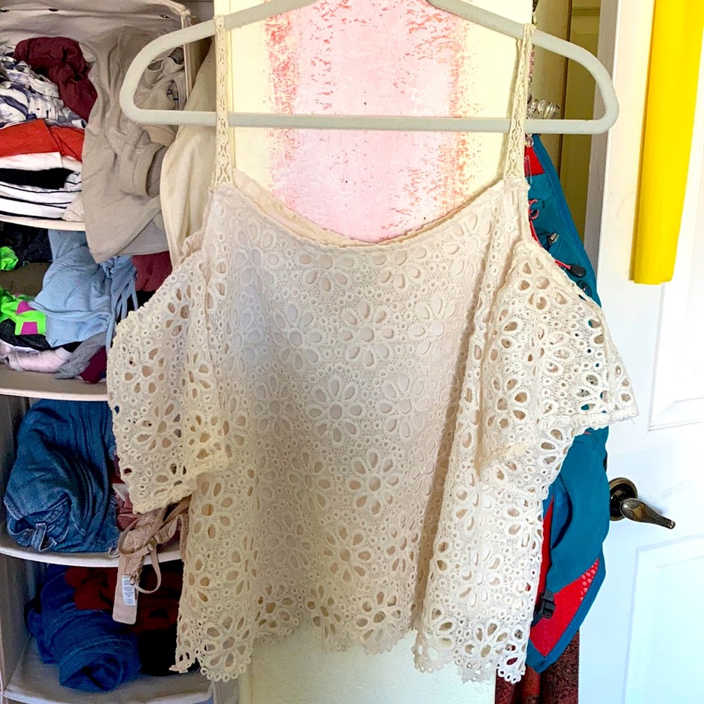 ANTHROPOLOGIE OFF THE SHOULDER EYELET TOP
